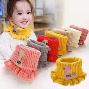 Children Warm Knitted Scarf Winter Cartoon Giraffe Ruffle Neck Warmer Baby Kids Outdoor Warm Windproof Girls Ring Snood Scarves