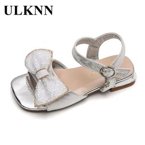 Childrens High Heels Sandals Kid's Summer Girls Beach 2023 Baby Bow Middleated Princess Shoes 240408
