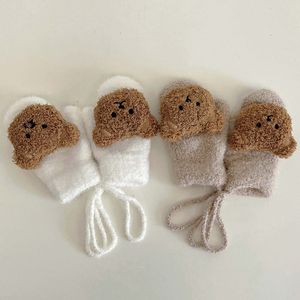 Childrens Mittens 14Y Cartoon Bear Baby Winter Warm Kids Girl Gloves Knitted Children Toddler Thick Teething Mitten Handschoen 221125