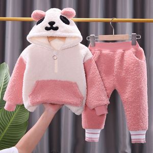 Ensemble de vêtements épais d'hiver pour enfants, nouveaux ensembles de Panda de dessin animé mignon pour bébés garçons, manteau à fermeture éclair et pantalon pour filles