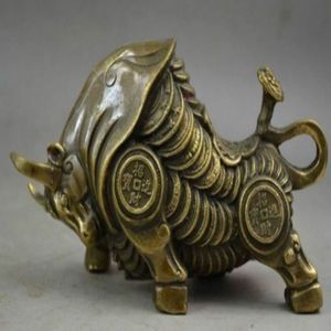 Estatua de buey del zodiaco realista, talla de cobre de China, riqueza de todo el cuerpo, 257F