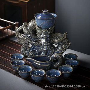 Juego de té semiautomático de dragón chino, ceremonia de cerámica para el hogar de Kung Fu, 229G