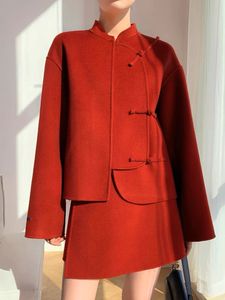 Ensemble 2 pièces Blazer + Mini jupe hanfu, robe de soirée de luxe faite à la main, Mini veste courte pour filles, rouge de chine, été