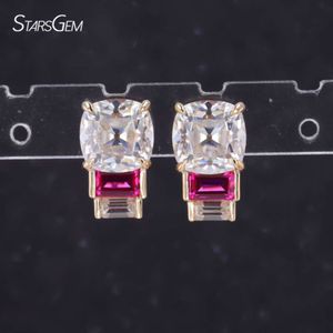 Pendientes de moissanita de rubí con corte elegante Starsgem, venta al por mayor de China, joyería de moda chapada en oro de 9K para mujer con compromiso