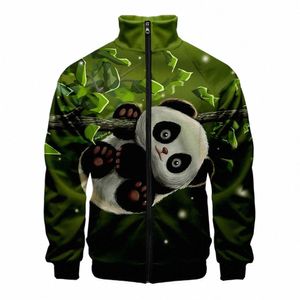 Animal chino Panda lindo 3D Stand Collar sudaderas con capucha hombres mujeres cremallera sudadera con capucha Casual LG manga chaqueta abrigo ropa Dropship w61b #