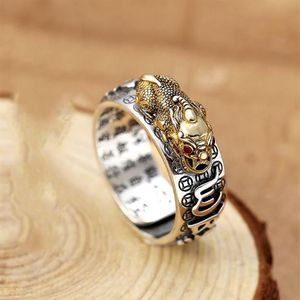 Anillo chino Feng Shui Pixiu, monedas de cobre chapadas en plata, anillos ajustables para mujeres, hombres, amuleto, riqueza, joyería de la suerte, regalo de cumpleaños 2647