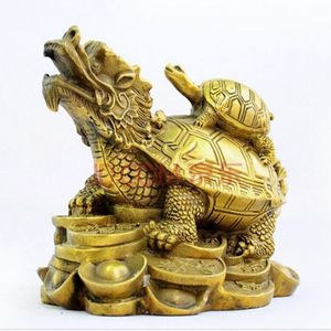 Chinois FengShui pur Bronze richesse argent mal Dragon tortue tortue Statue290e