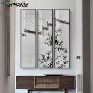 Pintura de lienzo de bambú de construcción de tinta china, decoración nórdica para el hogar, póster de pared e impresión, imagen de arte de pared, decoración de pared de gran tamaño L230704