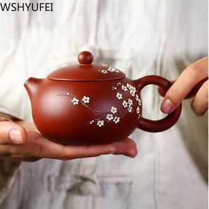 Théière chinoise nouvelle fleur de prunier faite à la main Pure Xi Shi Pot argile violette service à thé bouilloire 188 boule trou filtre 240ml2535