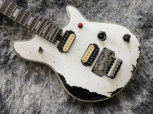 Guitare électrique OEM chinoise fabriquée à la main système de trémolo duplex relique lourd couleur noir et blanc