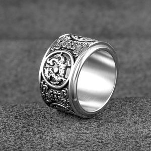 Style chinois ancienne mythique bête rotatif 14k anneau doré homme punk rétro quatre bijoux d'anneau de bête mythique