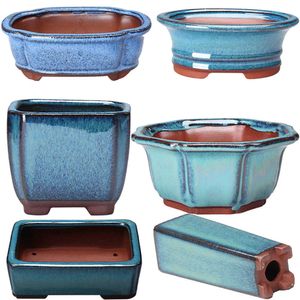 Style chinois Bonsai Pots Respirant Stoare Bonsai Pots Avec Trous Style Chinois Bonsai Formation Flowerpot Céramique Artisanat 210712