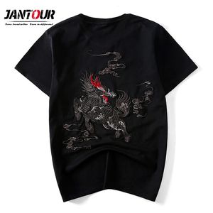 Style chinois Marque Coton à manches courtes Dragon Broderie T-shirt O-Cou Slim Hommes T-shirts noirs Tops Mode Hommes T-shirts 210722