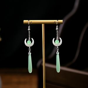 Boucles d'oreilles de créateurs de style chinois pour femmes, boucles d'oreilles plaquées imitation jade, fête de mariage, cadeau d'anniversaire, bijoux à la mode, boucle d'oreille en or