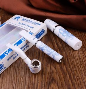 Pipe de style chinois Bo￮te cadeau en porcelaine bleu et blanc Type de cycle Pipe de cigarette de filtre ￠ cycle