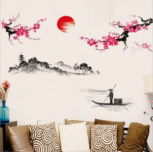Style chinois Sakura japonais rose fleur de cerisier arbre décoration murale stickers muraux autocollant affiche papier peint décor.