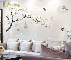 Style chinois blanc magnolia wall autocollant oiseau fleur de fleur de fleur mural salon