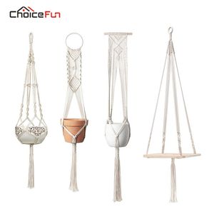 CHOICE FUN 4 Set Hot Macramé Plantes Cintres Suspendus Plante Plateau Intérieur Mur Planteur Décoratif Pot De Fleur Titulaire Boho Home Decor T200601