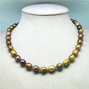 Collier ras du cou 1PC Nature collier de perles d'eau douce de culture 9-10MM forme de riz 45CM longueur couleurs dorées mère de femmes bijoux