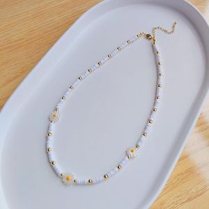 Collier ras du cou en argile polymère blanche, 4mm, perles en coquillage, fleur, marguerite, pour femmes, fournisseur de bijoux, collier Heishi en vinyle