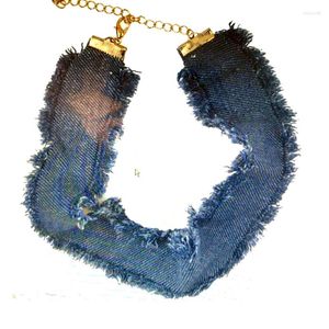Ras du cou 50mm large Vintage plaine bleu Denim collier collier femmes Punk fête Jeans tatouage Chokers bijoux