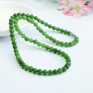 Choker 6mm Vert Jade Collier De Perles Femmes Guérison Gemstone Fine Jewelry Véritable Hetian Jades Nephrite Chokers Colliers En Pierre Naturelle