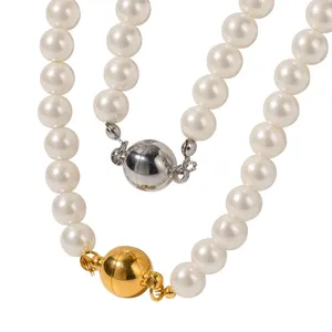 Gargantilla ALLME elegante redondo imitación perla collares con cuentas para mujeres 18K oro plata PVD plateado titanio cuentas de acero joyería