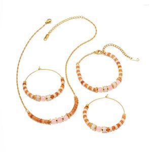 Gargantilla ALLME rosa naranja cristal piedra Natural Strand collar con cuentas mujeres impermeable acero inoxidable