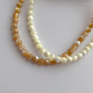 Tour de cou ALLME déclaration 6mm blanc marron couleur ronde coquille naturelle pour les femmes brin collier de perles bijoux décontractés