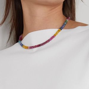 Gargantilla diseño creativo bohemio piedras preciosas naturales collar esmeralda rubí azul amarillo zafiro cara Rondelle cuentas joyería
