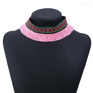Ras du cou bohème ethnique tricot rayé gland collier mode Simple personnalité frange Sexy collier pour femmes bijoux