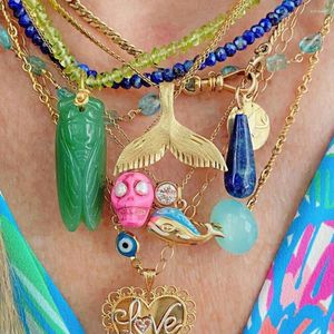 Choker Boho Green Cicada Chalcedony Scarved Skull Lapis Lazuli Pendant Charm Collier Fashion Amulet For Hommes Femmes Cadeaux Luckes Bijoux