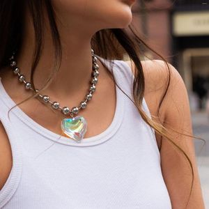 Collier ras du cou Candycat strass dégradé couleur pêche coeur alliage pendentif collier pour femmes chaîne perlée bricolage Y2K bijoux accessoires