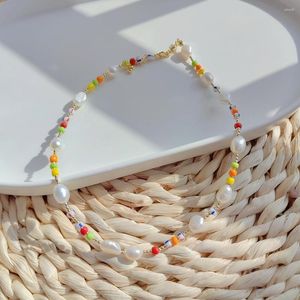 Tour de cou coloré perlé véritable collier d'eau douce Boho bohème bijoux colliers de perles naturelles accessoires fournisseur en gros
