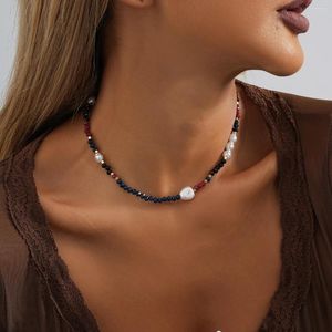 Gargantilla de Color creativo, collar de perlas de imitación de piedra de cristal para mujer, joyería de calle pequeña y delicada para mujer al por mayor