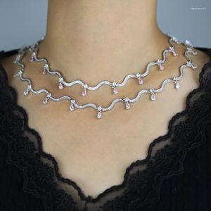 Colliers ras du cou en cristal plaqué or et argent, blanc, rose, goutte d'eau, zircone cubique, lien de barre suspendu, bijoux à breloques pour femmes