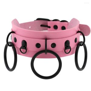 Gargantilla de doble capa gótica Punk Harajuku O-ring COLLAR COLGANTE rojo rosa negro PU Collar de cuero joyería gótica para mujer