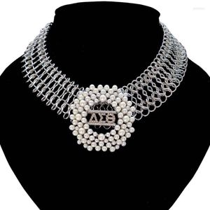 Gargantilla elástica griega hermandad mujeres moda gran declaración collar de perlas conjunto joyería