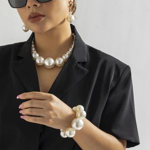 Collier ras du cou en or exagéré pour femmes, grand pendentif en Imitation de perles blanches, grand collier en métal