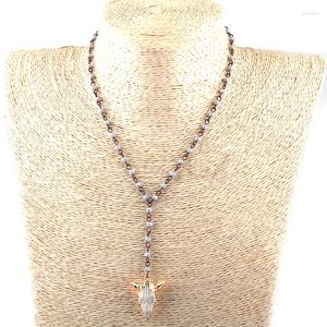 Gargantilla moda bohemia mini gris cristal rosario cadena lindo cuerno OX encanto mujeres étnico simple dama collar