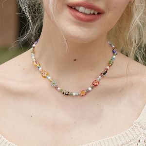 Collier ras du cou en perles de verre de Murano pour femmes, bijoux ethniques Boho colorés, fleur colorée, vente en gros, chaîne cadeau, bricolage