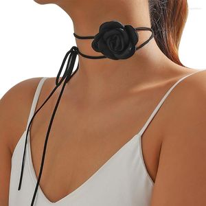 Choker Flower Rose Collier Ribbon Sash Belt Lace Up for Women Hairband Hat Band