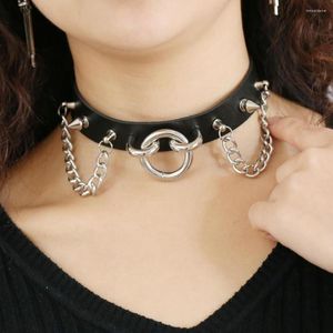 Ras du cou Goth acier inoxydable gland Rivets chaînes collier en cuir Sexy Bondage pour femmes bal gothique hommes bijoux