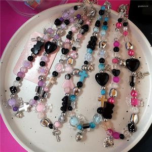 Gargantilla gótica Vintage lindo Kawaii Y2K rosa negro azul púrpura acrílico collar de cadena con cuentas para niña 90s Grunge EMO accesorio de joyería