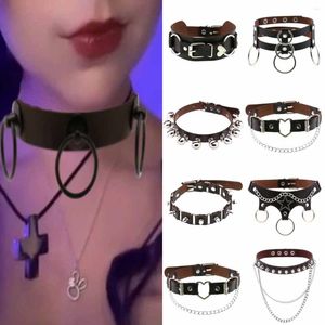 Collier chaîne gothique ras du cou en cuir marron, Punk de fête pour femmes, Kawaii Pub Cosplay, bijoux