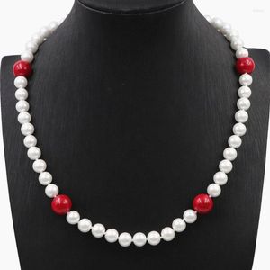 Collar de joyería de moda hecha a mano de gargantilla para mujeres Pearl simuladas Pearas de vidrio de 8 mm Collares de cadena de coral artificial Chokers 18 