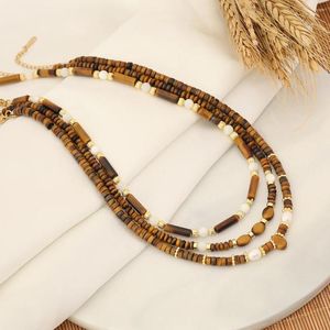 Collier ras du cou en pierre naturelle et perles pour femmes, fait à la main, chaîne de cou en œil de tigre de haute qualité, bijoux cadeau de fête