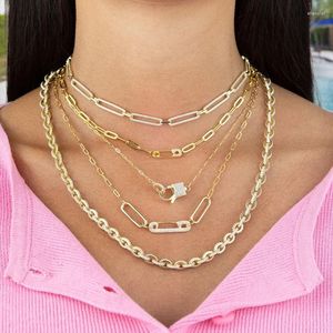 Gargantilla Iced Out Bling Cz Joyas únicas para mujeres Gold Filled Micro Pave Safety Pin Collar de cadena de eslabones abiertos 32 10 cm Sexy en capas