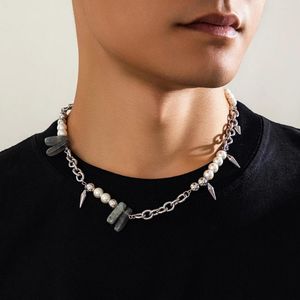 Gargantilla de perlas de imitación para hombre, cadenas de empalme con piedra y pico, Collar corto, Collar con cuentas a la moda, accesorios para el cuello