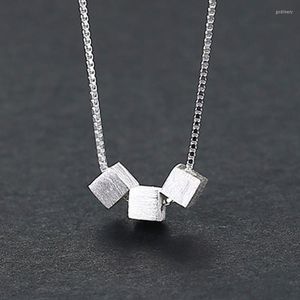 Tour de cou coréen argent couleur Cube boîte perles colliers pendentifs longue chaîne déclaration collier pour femmes Kolye Collares
